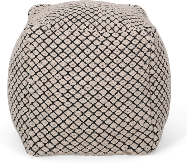 English Elm Christopher Knight Home® - WOVEN Cotton Pouf Black+Natural Handwoven Boho Cube 18" Breathable Cotton Cover Removable Zippered 68220.00