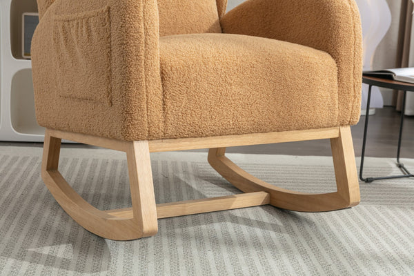 English Elm 049-teddy Plush Wingback Rocking Chair Solid Wood Base Nursery and Living Room Comfort Khaki W527P147435