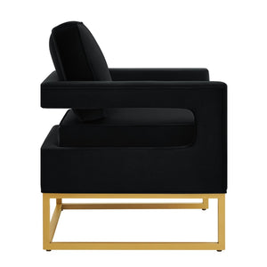 English Elm Modern Velvet Accent Chair with Gold Iron Base Open Arms Glam Living Room Seat Black W2186P148522