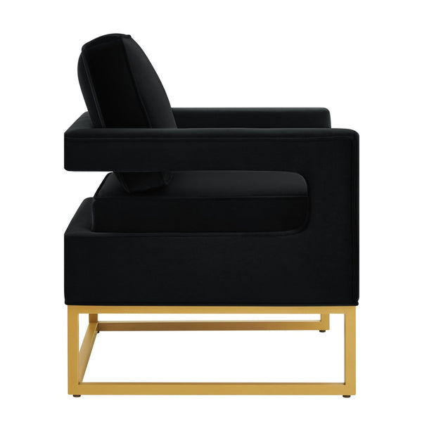 English Elm Modern Velvet Accent Chair with Gold Iron Base Open Arms Glam Living Room Seat Black W2186P148522