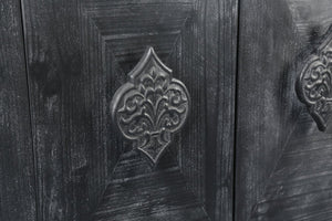 English Elm Carved Floral Handle Pine Veneer Sideboard Antique Four Door Buffet Cabinet W1445P146387