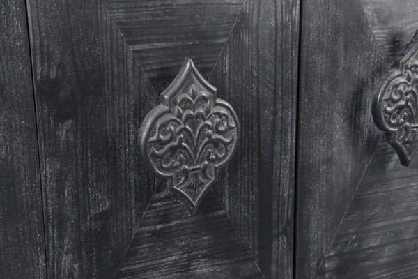 English Elm Carved Floral Handle Pine Veneer Sideboard Antique Four Door Buffet Cabinet W1445P146387