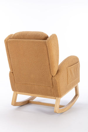 English Elm 049-teddy Plush Wingback Rocking Chair Solid Wood Base Nursery and Living Room Comfort Khaki W527P147435