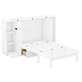 Hearth and Haven Reed Queen Size Murphy Bed with Shelves, 2 Drawers and USB Ports, White LP000568AAK