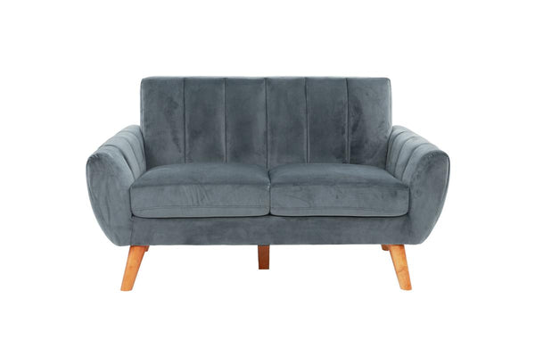 English Elm Contemporary Velvet 2-Piece Sofa Set with Mid-Century Ribbed Tufting, Plush Cushions & Wooden Legs Dark Gray 32 L x 17 W x 80 H B011S00726