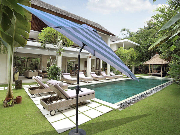 English Elm 9FT Hexagon Patio Umbrella Ice Blue Stripes, 9ft Crank Tilt Outdoor Canopy UPF40+ Weatherproof W656P406902