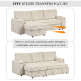 English Elm Upholstery Sleeper Sectional Sofa With Storage Bags and 2 Cup Holders On Arms