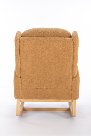 English Elm 049-teddy Plush Wingback Rocking Chair Solid Wood Base Nursery and Living Room Comfort Khaki W527P147435