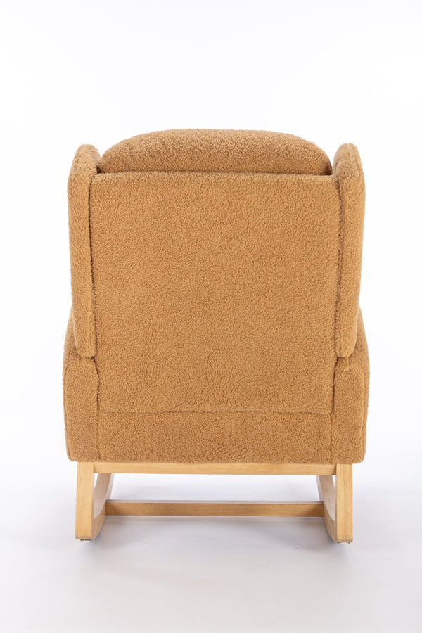 English Elm 049-teddy Plush Wingback Rocking Chair Solid Wood Base Nursery and Living Room Comfort Khaki W527P147435