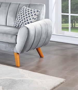 English Elm Contemporary Velvet 2-Piece Sofa Set with Mid-Century Ribbed Tufting, Plush Cushions & Wooden Legs Light Gray 32 L x 17 W x 57 H B011S00727