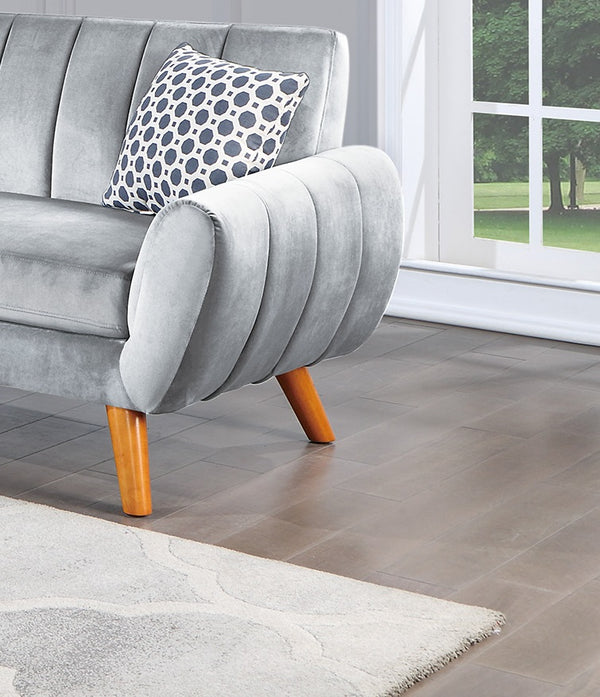 English Elm Contemporary Velvet 2-Piece Sofa Set with Mid-Century Ribbed Tufting, Plush Cushions & Wooden Legs Light Gray 32 L x 17 W x 57 H B011S00727