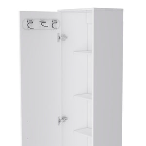 English Elm Laska 70" Tall Storage Cabinet in White — Space-Saving Broom Closet with Hanger & Five Adjustable Shelves B200P239805