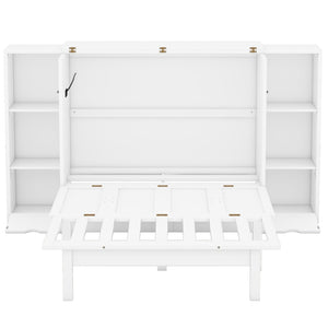 English Elm Queen Wall Bed with Usb Charging Shelves and Drawers for Studio or Guest Room White LP000568AAK
