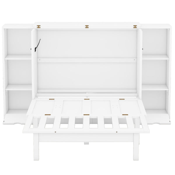 English Elm Queen Wall Bed with Usb Charging Shelves and Drawers for Studio or Guest Room White LP000568AAK