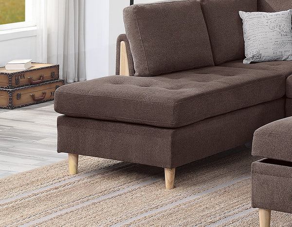 English Elm 3-PCS Reversible Sectional Sofa Set with Tufted Chenille, Storage Ottoman & Accent Pillows, Modern Design Chocolate 35 L x 16 W x 77 H B011S00721