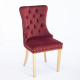 English Elm Nikki Collection Modern, High-End Tufted Solid Wood Contemporary Velvet Upholstered Dining Chair With Golden Stainless Steel Plating Legs,Nailhead Trim,Set Of 2,Wine Red and Gold, Sw1601Wr,Burgundy