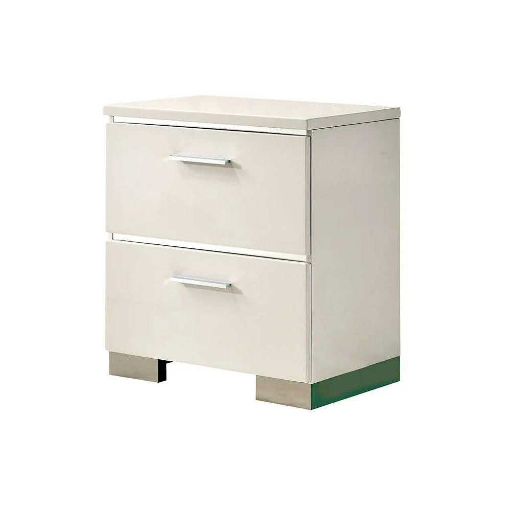 English Elm Contemporary White High-Gloss Nightstand with Chrome Handles & Feet, Felt-Lined Drawer, USB Charger B011P156646