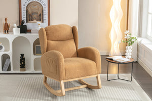English Elm 049-teddy Plush Wingback Rocking Chair Solid Wood Base Nursery and Living Room Comfort Khaki W527P147435