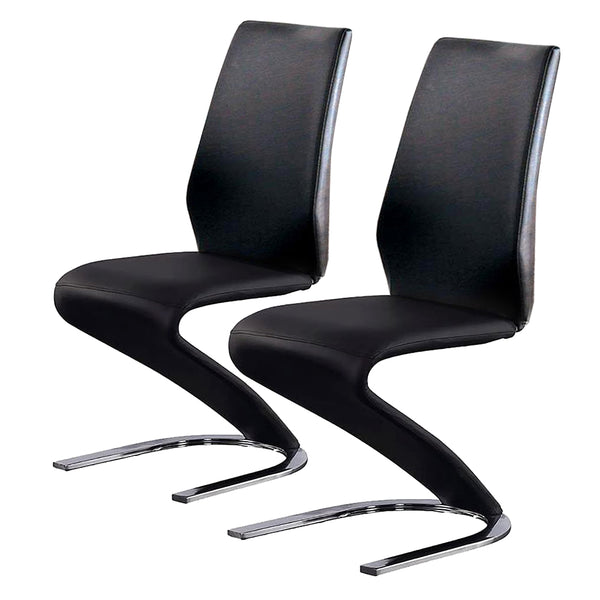 English Elm Set Z-Style Padded Leatherette Side Chairs Black with Chrome Legs — Modern Sleek Comfort, Durable Accent Pair B016P156602