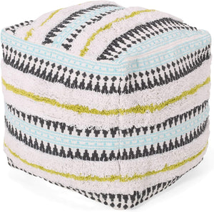 English Elm Christopher Knight Home® - WOVEN Cotton Pouf Multi-Color Handwoven Boho Cube Ottoman, Removable Zipper Cover & Poly Beads - 18" 67867.00