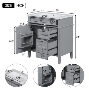 English Elm 30'' Modern Bathroom Vanity Set With Mirror, 2 Drawers & Tip-Out, Stylish Storage For Small Spaces SW000127AAE-3