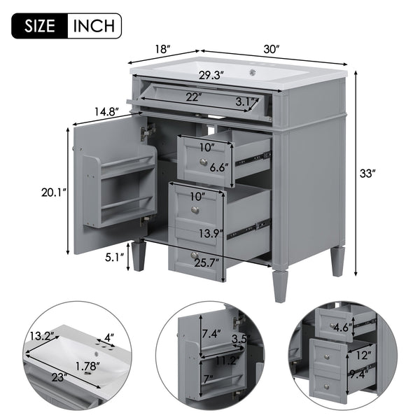 English Elm 30'' Modern Bathroom Vanity Set With Mirror, 2 Drawers & Tip-Out, Stylish Storage For Small Spaces SW000127AAE-3