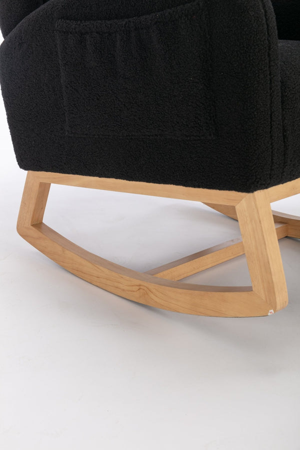English Elm 049-teddy Plush Wingback Rocking Chair Solid Wood Base Nursery and Living Room Comfort Black W527P147437