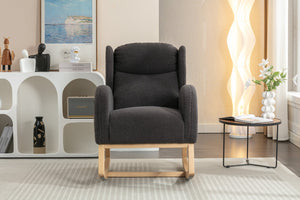 English Elm 049-teddy Plush Wingback Rocking Chair Solid Wood Base Nursery and Living Room Comfort Dark Gray W527P147433