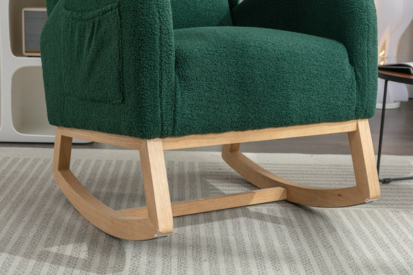 English Elm 049-teddy Plush Wingback Rocking Chair Solid Wood Base Nursery and Living Room Comfort Green W527P147431