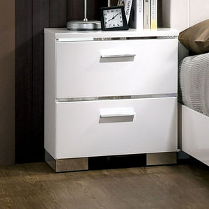 English Elm Contemporary White High-Gloss Nightstand with Chrome Handles & Feet, Felt-Lined Drawer, USB Charger B011P156646