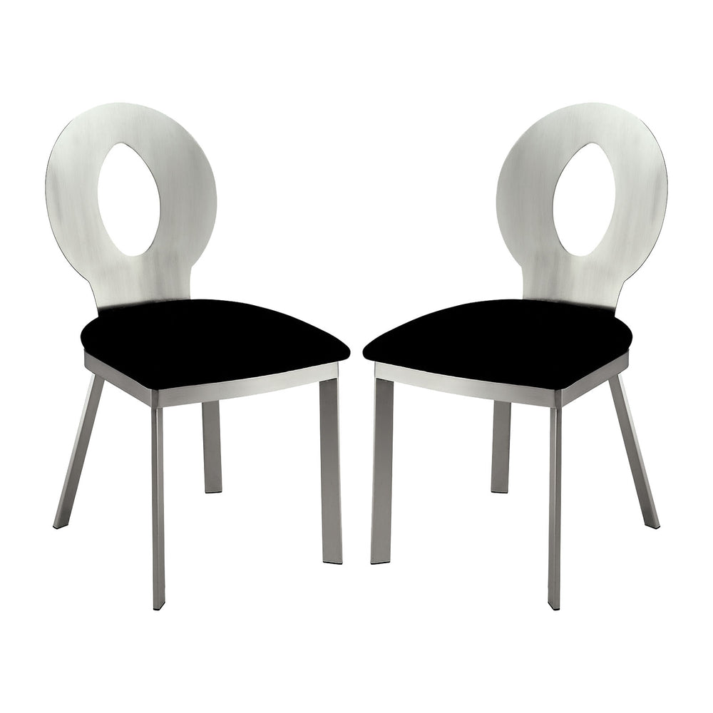 English Elm Set of 2 Oval Metal Back Chairs with Black Foam Seats, Satin Silver Powder-Coat Finish, Stylish Comfort B016P156809