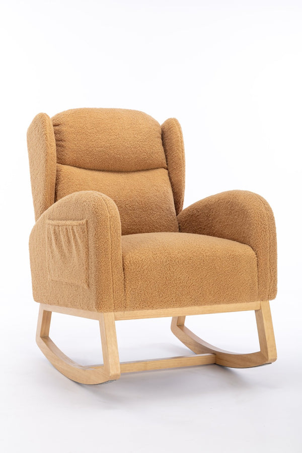 English Elm 049-teddy Plush Wingback Rocking Chair Solid Wood Base Nursery and Living Room Comfort Khaki W527P147435
