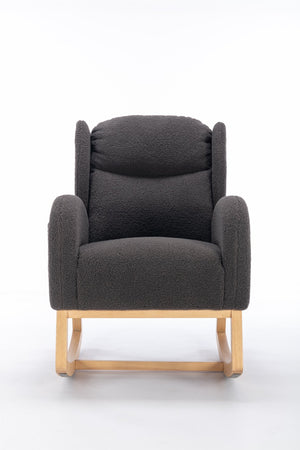 English Elm 049-teddy Plush Wingback Rocking Chair Solid Wood Base Nursery and Living Room Comfort Dark Gray W527P147433