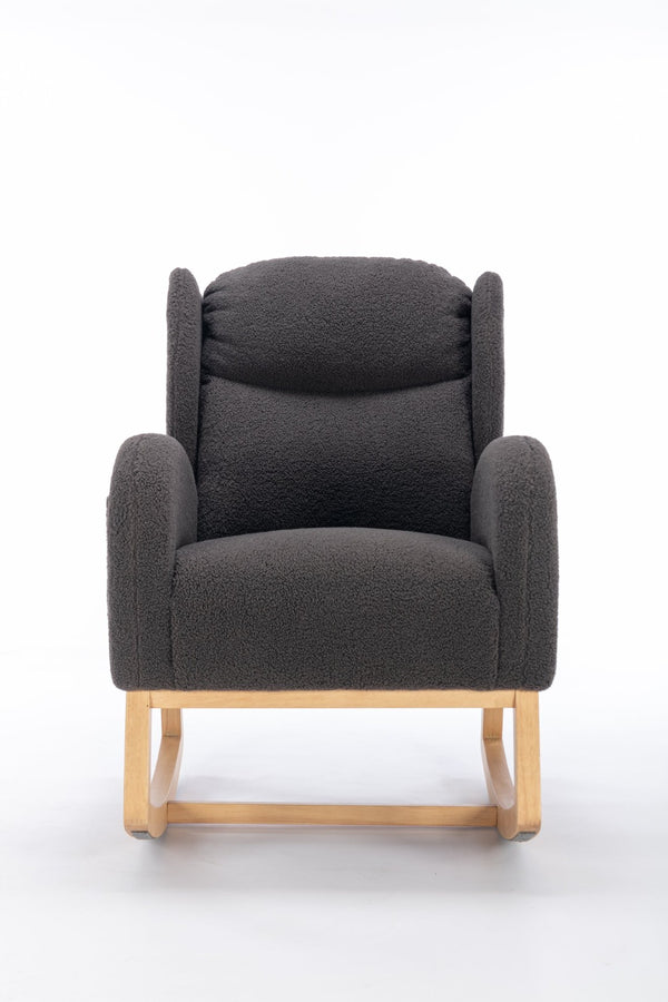 English Elm 049-teddy Plush Wingback Rocking Chair Solid Wood Base Nursery and Living Room Comfort Dark Gray W527P147433