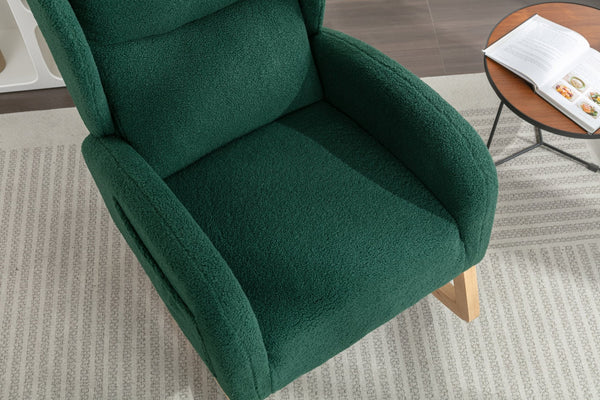 English Elm 049-teddy Plush Wingback Rocking Chair Solid Wood Base Nursery and Living Room Comfort Green W527P147431