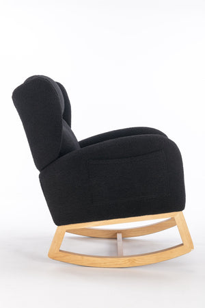 English Elm 049-teddy Plush Wingback Rocking Chair Solid Wood Base Nursery and Living Room Comfort Black W527P147437