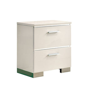 English Elm Contemporary White High-Gloss Nightstand with Chrome Handles & Feet, Felt-Lined Drawer, USB Charger B011P156646