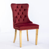 English Elm Nikki Collection Modern, High-End Tufted Solid Wood Contemporary Velvet Upholstered Dining Chair With Golden Stainless Steel Plating Legs,Nailhead Trim,Set Of 2,Wine Red and Gold, Sw1601Wr,Burgundy