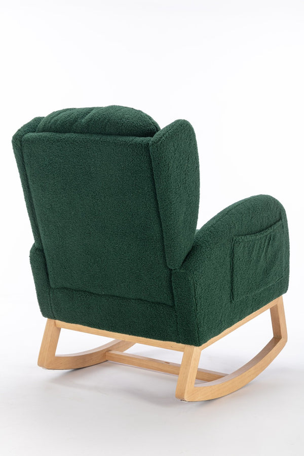 English Elm 049-teddy Plush Wingback Rocking Chair Solid Wood Base Nursery and Living Room Comfort Green W527P147431