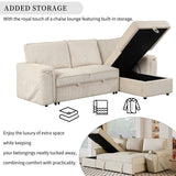 English Elm Upholstery Sleeper Sectional Sofa With Storage Bags and 2 Cup Holders On Arms