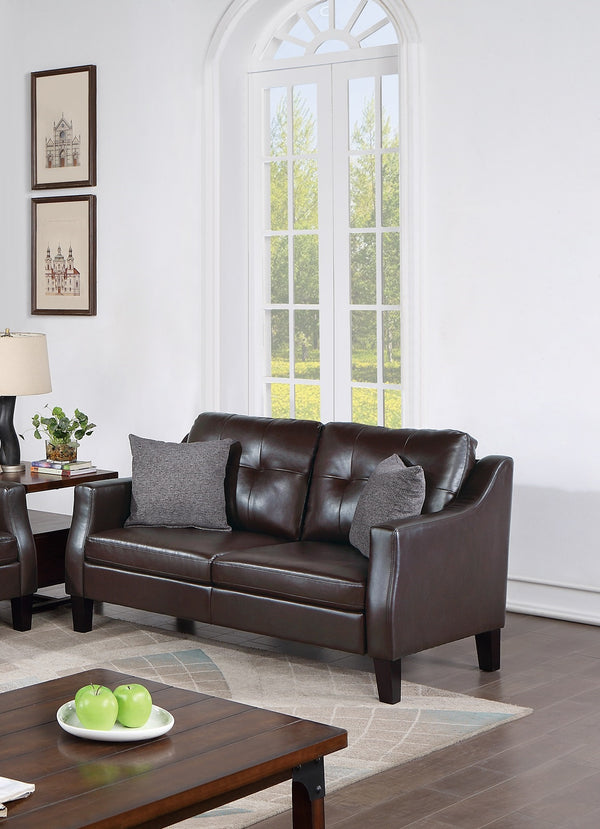 English Elm Contemporary Velvet 2-Piece Sofa Set with Mid-Century Ribbed Tufting, Plush Cushions & Wooden Legs Dark Brown 25 L x 17 W x 72 H B011S00730