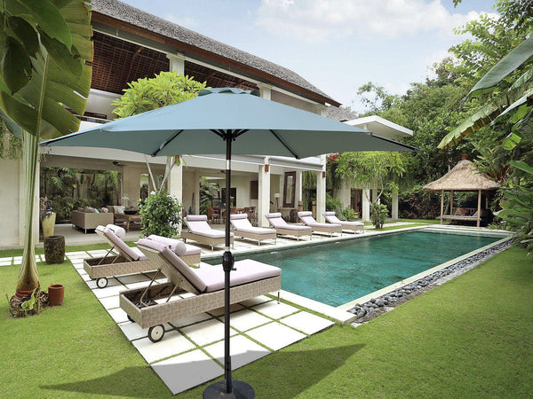 English Elm 9FT Outdoor Patio Umbrella Hexagon Canopy with Crank Lift, Tilt, Wind Vent & UPF40+ Weather Resistant Frosty Green W656134975
