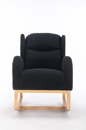 English Elm 049-teddy Plush Wingback Rocking Chair Solid Wood Base Nursery and Living Room Comfort Black W527P147437