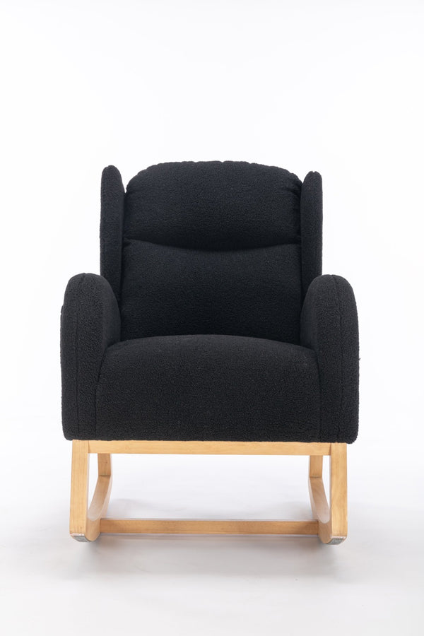 English Elm 049-teddy Plush Wingback Rocking Chair Solid Wood Base Nursery and Living Room Comfort Black W527P147437