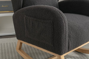 English Elm 049-teddy Plush Wingback Rocking Chair Solid Wood Base Nursery and Living Room Comfort Dark Gray W527P147433