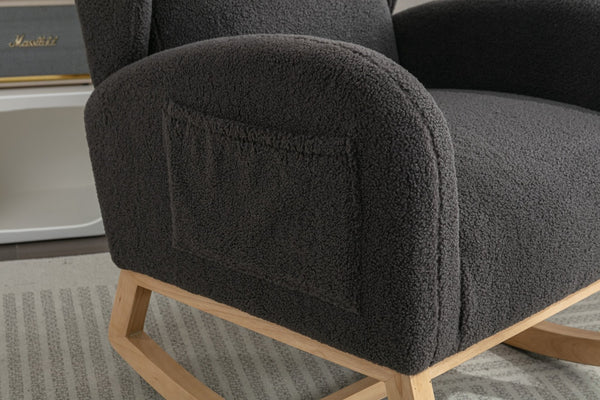 English Elm 049-teddy Plush Wingback Rocking Chair Solid Wood Base Nursery and Living Room Comfort Dark Gray W527P147433