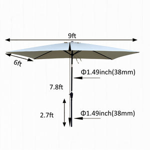 English Elm 6 9x6ft Rectangle Patio Umbrella with Crank Tilt Push Button, Waterproof UV40+ Canopy, Wind Vent Frozen Dew W656134980