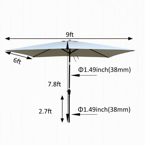 English Elm 6 9x6ft Rectangle Patio Umbrella with Crank Tilt Push Button, Waterproof UV40+ Canopy, Wind Vent Frozen Dew W656134980