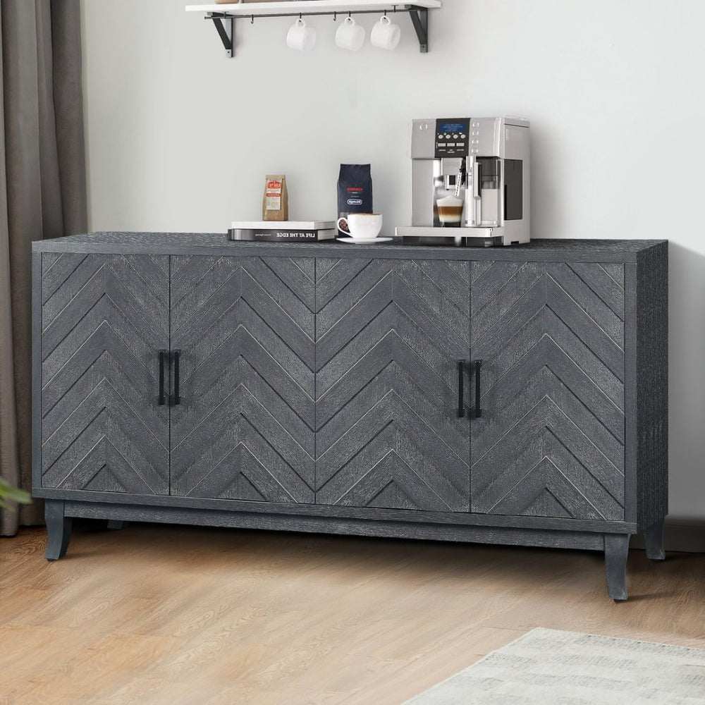 English Elm Stronger Lacquered Sideboard with Wave Stripe Doors and Adjustable Shelves for Living Rooms W144583481