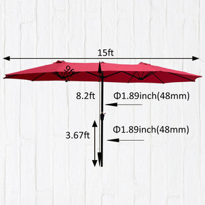 English Elm 15Ftx9FtDouble-Sided Extra Large Oval Patio Umbrella with Crank, Wind Vent, UV40+ Water Resistant Shade W656P145897